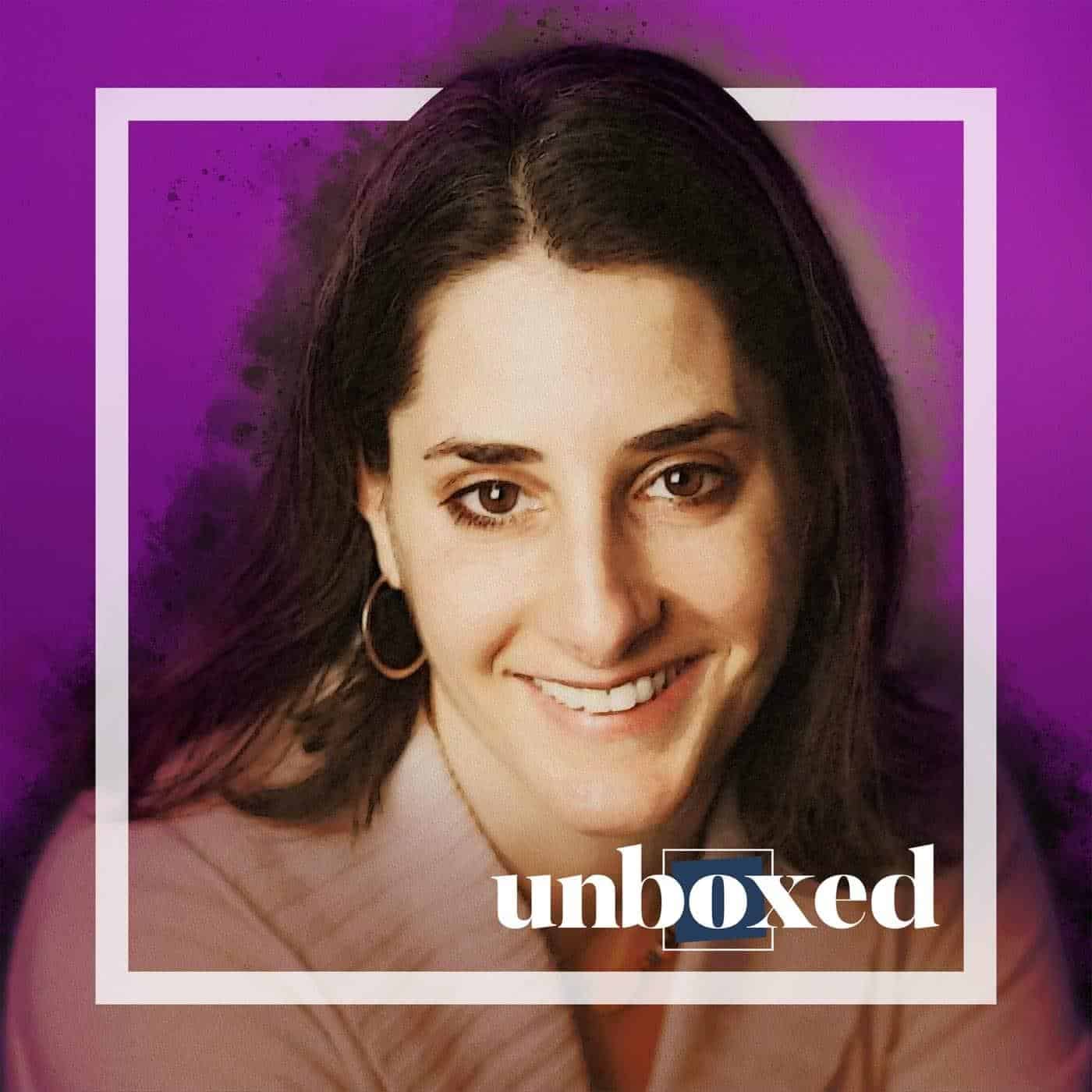 Portrait of a person smiling, framed in a white square against a purple background. The word unboxed is prominently displayed at the bottom in a unique font style, capturing the essence of meaning-making that Dr. Mary Helen Immordino-Yang often explores.